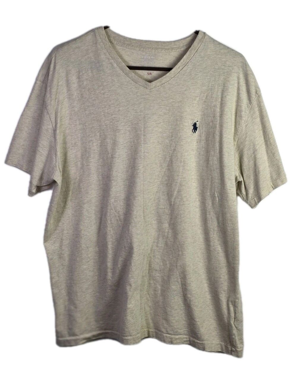 Ralph Lauren Mens Large Cream V-Neck Short Sleeve T-Shirt